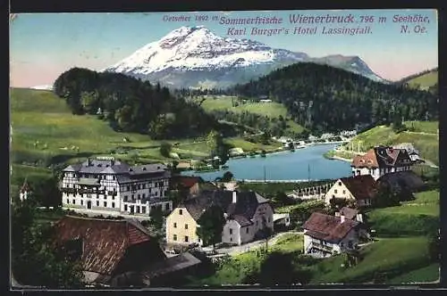 AK Wienerbruck /N.-Oe., Karl Burger`s Hotel Lassingfall mit dem Oetscher