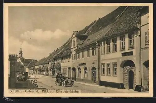 AK Schesslitz, Unterend, Strassenpartie mit Gasthof Cavallo und Elisabetenkirche