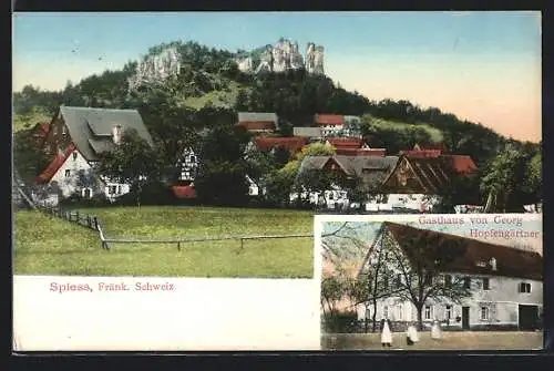 AK Spiess /Fränk. Schweiz, Gasthaus von Georg Hopfengärtner, Teilansicht