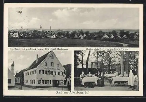 AK Allersberg /Mfr., Gasthaus zur goldenen Sonne, Garten, Totalansicht