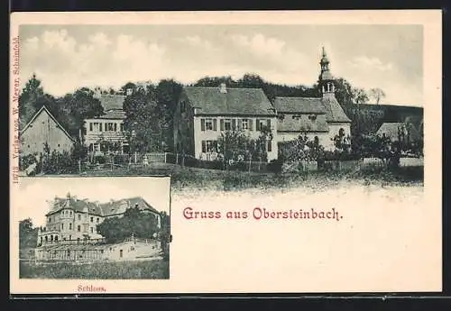 AK Obersteinbach, Ortspartie mit Kirche, Schloss