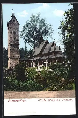 AK Krummhübel, Kirche Wang mit Friedhof