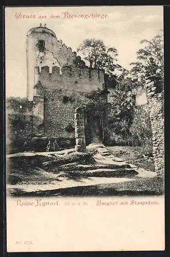 AK Kynast, Ruine, Burghof mit Staupsäule