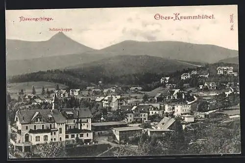AK Ober-Krummhübel / Riesengebirge, Ortsansicht mit Schneekoppe