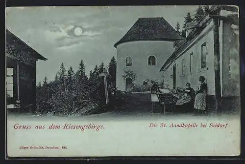 Mondschein-AK Seidorf /Riesengebirge, An der St. Annakapelle