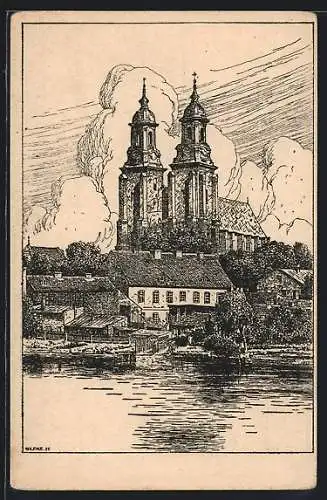 Künstler-AK Gnesen / Gniezno, der Dom
