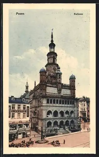 AK Posen, Rathaus mit Denkmal