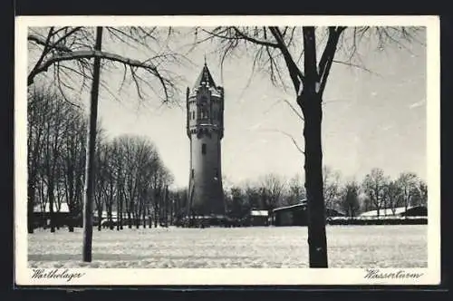 AK Warthelager, Wasserturm im Schnee