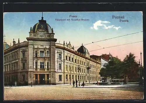 AK Posen-Poznan, Hauptpost mit Kronthal-Brunnen