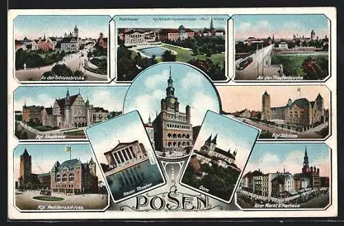 AK Posen-Poznan, Kgl. Akademie, Dom, Alter Markt u. Rathaus