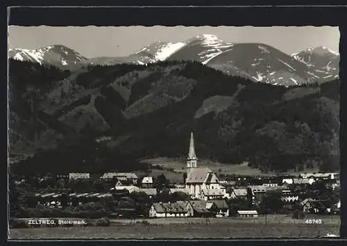 AK Zeltweg /Steiermark, Teilansicht mit Bergpanorama