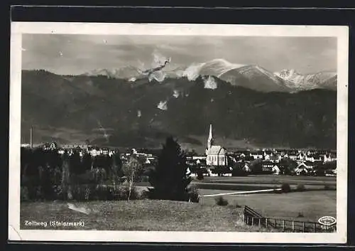 AK Zeltweg /Steiermark, Teilansicht mit Bergpanorama
