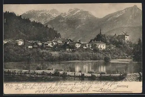 AK Golling, Ortsansicht mit Bergen
