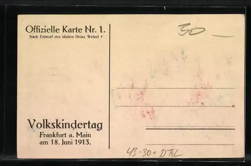 AK Frankfurt a. M., Volkskindertag 1913, Mädchen mit Standarte, Kinderfürsorge