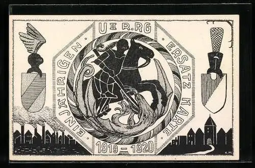 AK Villingen / Baden, Studentenwappen Einjährigen U II R. Rg Ersatz Karte 1919-1920