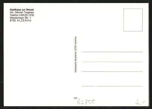 AK Alzenau / Mainfrk., Gasthaus zur Brezel, Inh.: Werner Trageser, Wasserloser Str. 1