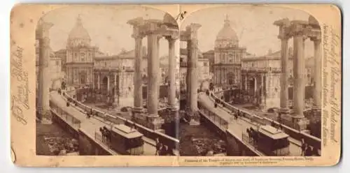 Stereo-Fotografie J. F. Jarvis, Washington, Ansicht Rome, Colums of the TEmple of Saturn, Forum, Pferdebahn