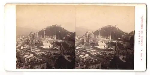 Stereo-Fotografie Alois Beer, Klagenfurt, Ansicht Salzburg, Blick auf die Stadt vom Mönchsberg