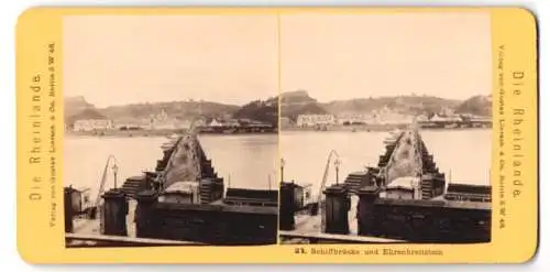 Stereo-Fotografie Gustav Liersch & Co., Berlin, Ansicht Ehrenbreitenstein, Blick über die Schiffbrücke nach dem Ort