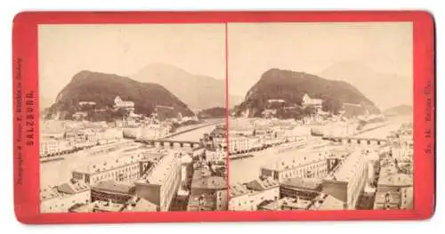 Stereo-Fotografie F. Würthle, Salzburg, Ansicht Salzburg, Blick über die Häuser Rechtes Ufer