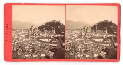 Stereo-Fotografie unbekannter Fotograf, Ansicht Salzburg, Blick über die Stadt von der Bürgerwehr