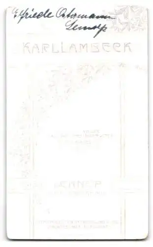Fotografie Karl Lambeck, Lennep, Gartenstr. 3, Elfriede Ostermann im weissen Kleid mit kleiner Brosche, ovales Gesicht