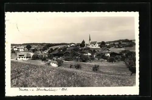 AK Untertaching / Obb., Ortspanorama mit Kirche und Obertaching