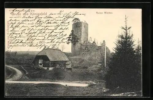 AK Königsfeld / Baden, Ruine Waldau mit Tannen