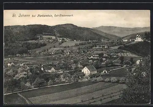 AK St. Johann bei Herberstein, Totalansicht aus der Vogelschau
