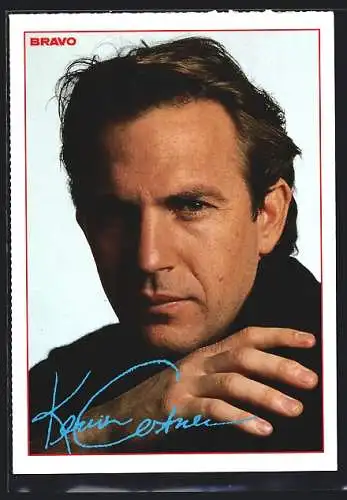 AK Kevin Costner, Bravo-Autogrammkarte mit Informationen