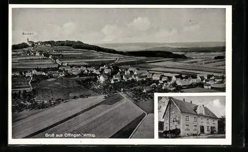 AK Offingen / Saulgau, Gasthaus zum Adler, Teilansicht mit Bussen