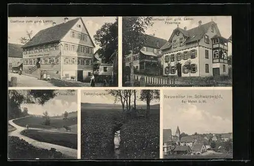 AK Neuweiler / Württ., Gasthaus zum goldenen Lamm, Teinachquelle, Privathaus & Teinachtal