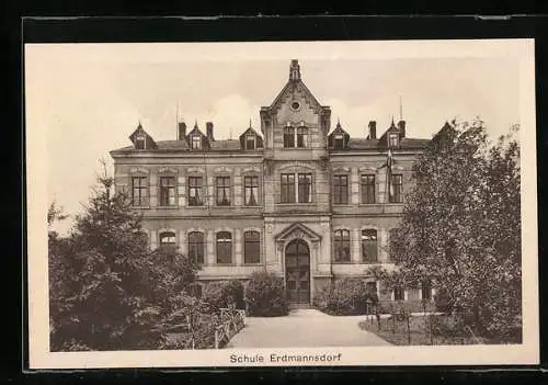 AK Erdmannsdorf / Sa., Schule mit Anlagen, Anlasskarte Schulfest 1925