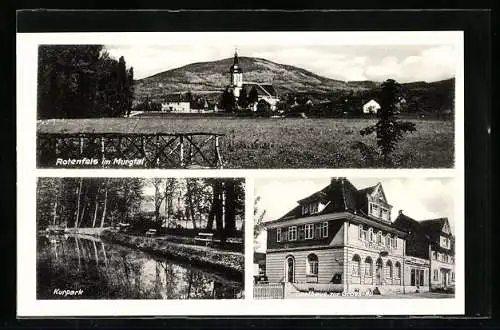 AK Rotenfels / Murgtal, Ortspanorama mit der Kirche, Kurpark, Gasthaus zur Gross-Au