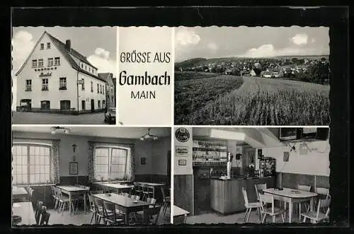 AK Gambach / Main, Ortsansicht, Gasthaus Zum weissen Lamm