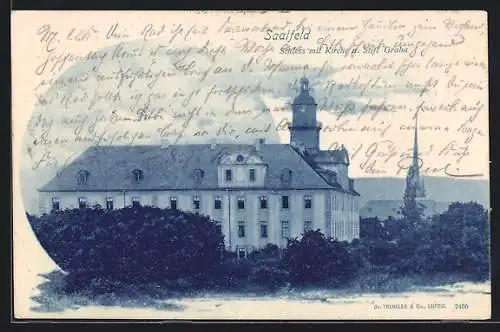 AK Saalfeld / Saale, Schloss mit Kirche u. Stift Grabe