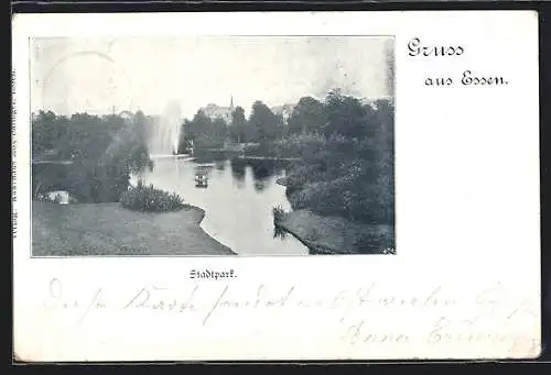 AK Essen / Ruhr, Stadtpark mit Teich