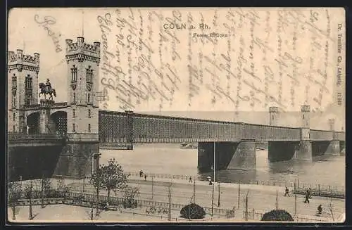 AK Cöln a. Rhein, Feste-Brücke mit Strassenpartie und Passanten