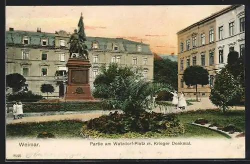 AK Weimar / Thür., Partie am Watzdorf-Platz m. Kriegerdenkmal