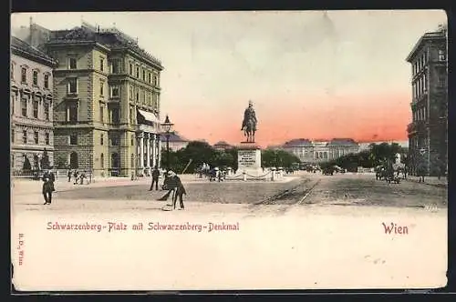 AK Wien, Schwarzenberg-Platz mit Denkmal im Panorama