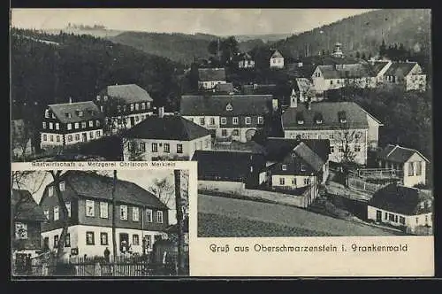 AK Oberschwarzenstein i. Frankenwald, Gasthaus u. Metzgerei Christoph Merklein, Teilansicht