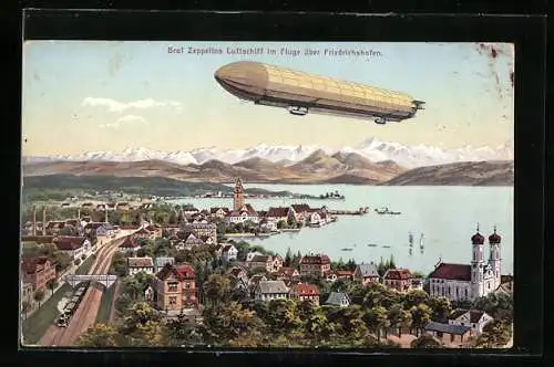 AK Friedrichshafen, Graf Zeppelin über dem Bodensee