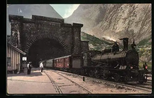 AK Gotthardbahn, Eisenbahn am grossen Tunnel bei Goeschenen