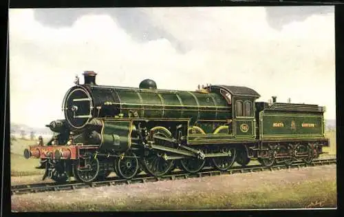 Künstler-AK Dampflokomotive No. 825 der North Eastern