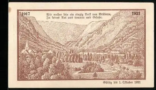 Notgeld Thale a. Harz 1921, 25 Pfennig, Ortsansicht im Bergpanorama