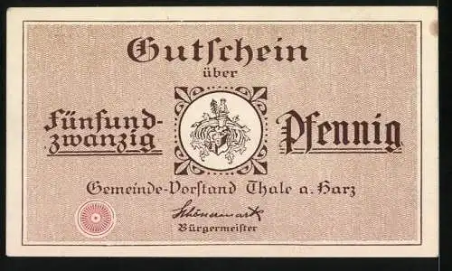 Notgeld Thale a. Harz 1921, 25 Pfennig, Ortsansicht im Bergpanorama