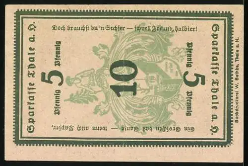 Notgeld Thale a. H. 1921, 10 Pfennig, Blick auf grosses Gebäude