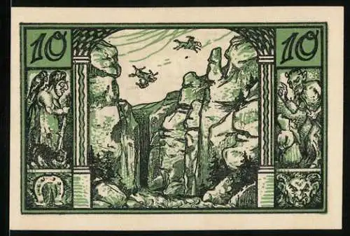 Notgeld Thale /Harz 1921, 10 Pfennig, Reiter springen über Schlucht