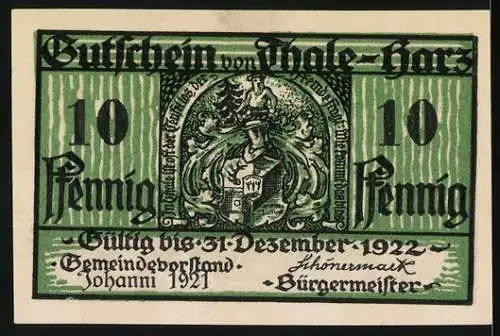 Notgeld Thale /Harz 1921, 10 Pfennig, Reiter springen über Schlucht