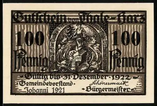 Notgeld Thale /Harz 1921, 100 Pfennig, Partie am Eisenhüttenwerk